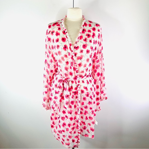 Oscar de la Renta Other - Oscar De La Renta Floral Sheer Ruffle Pretty Poppies 3X Pink Label Robe